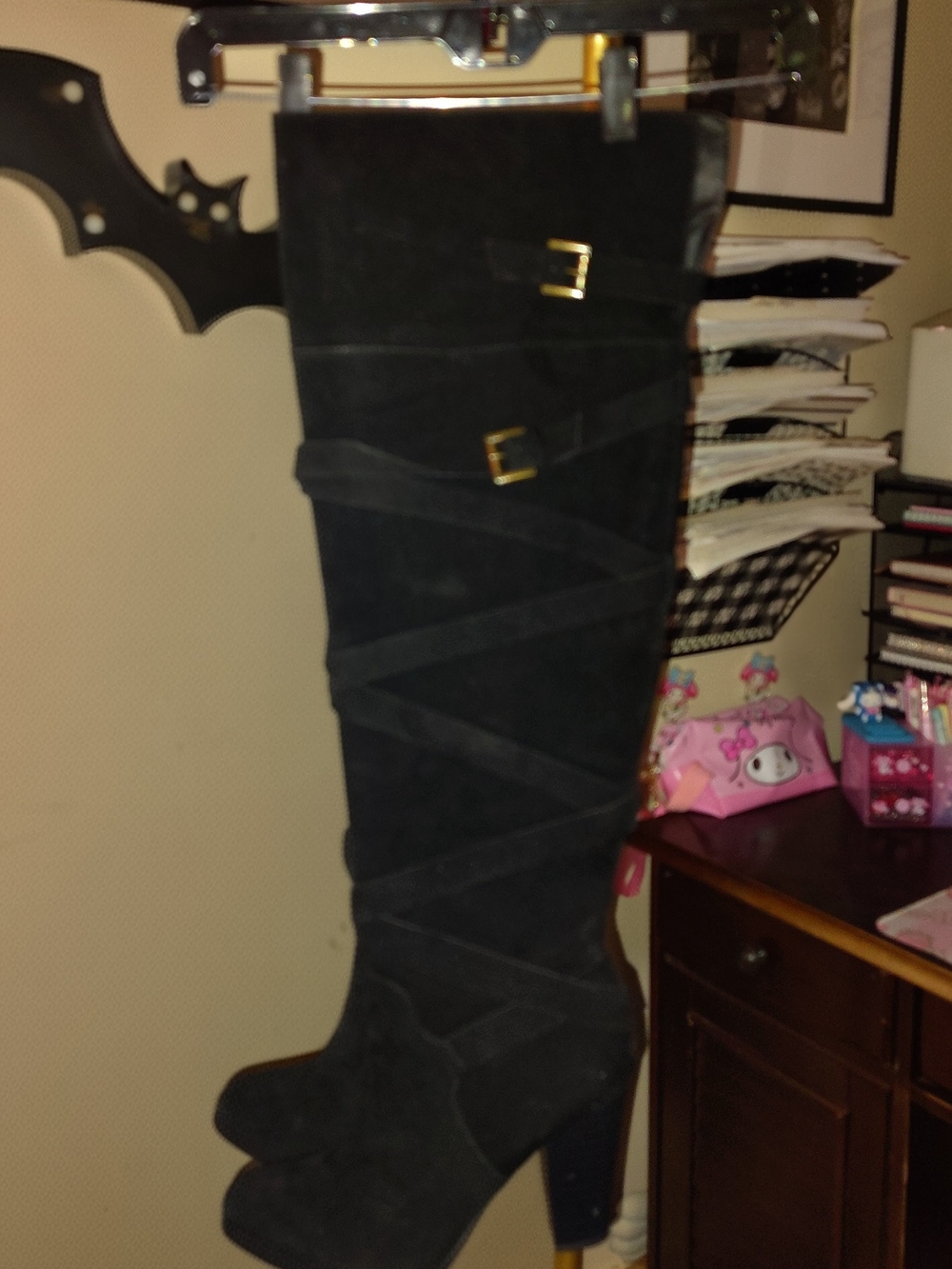 JustFab Black Faux Suede Knee-High Boots Size 10W. Wide Calf 4" Heel.